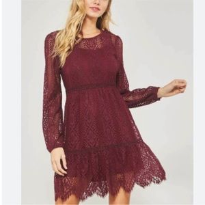 Promesa burgundy long sleeve lace midi dress size Medium